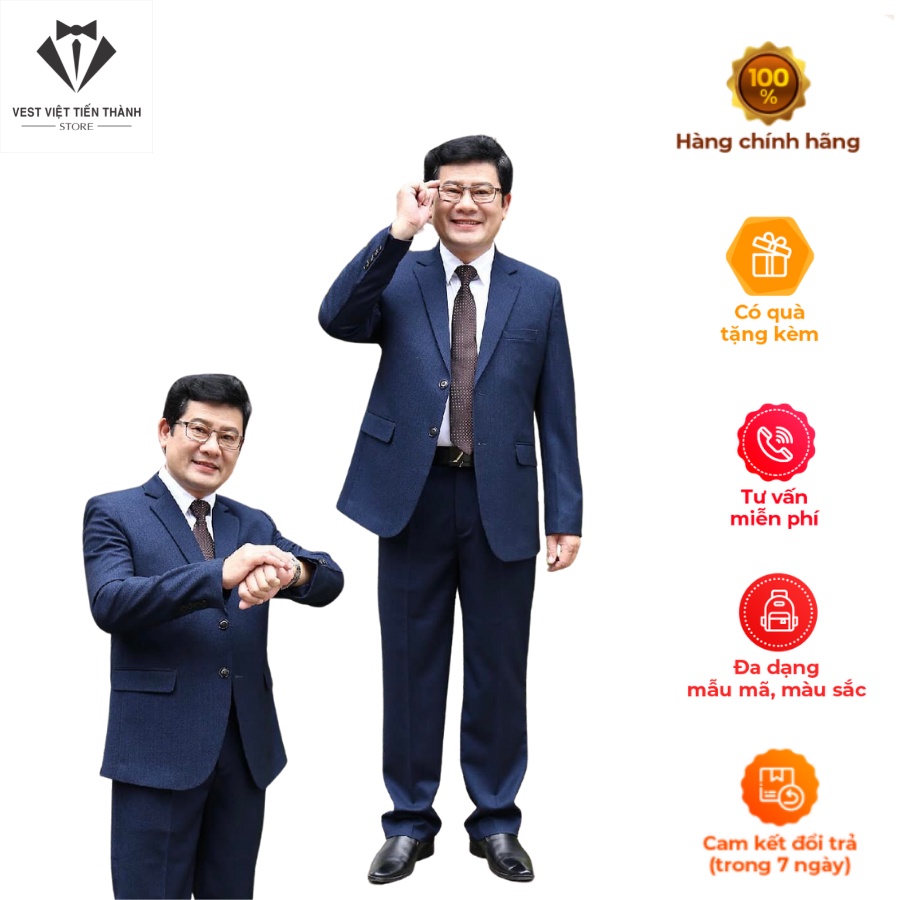 Bộ vest nam trung niên suất khẩu khẩu chất liệu tuýt si nhập khẩu ấn độ vest việt tiến thành