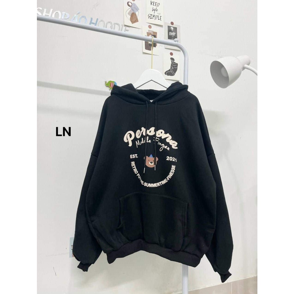 Áo hodie gấu persona Áo nỉ cotton form rộng tay bồng  Áo mũ 2 lớp