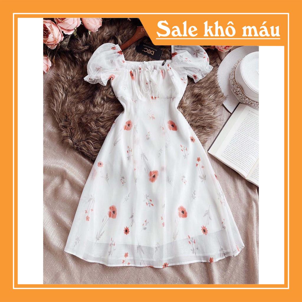 Váy hoa dáng xòe cổ vuông V1931  - Váy hoa dáng xòe cổ vuông, Xinh Xắn  ❤️NMC SHOP❤️