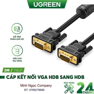 Dây VGA HDB 15 hai đầu đực Ugreen 11631 VG101 dài 3m dùng cho màn hình, máy chiếu - Hàng Chính Hãng