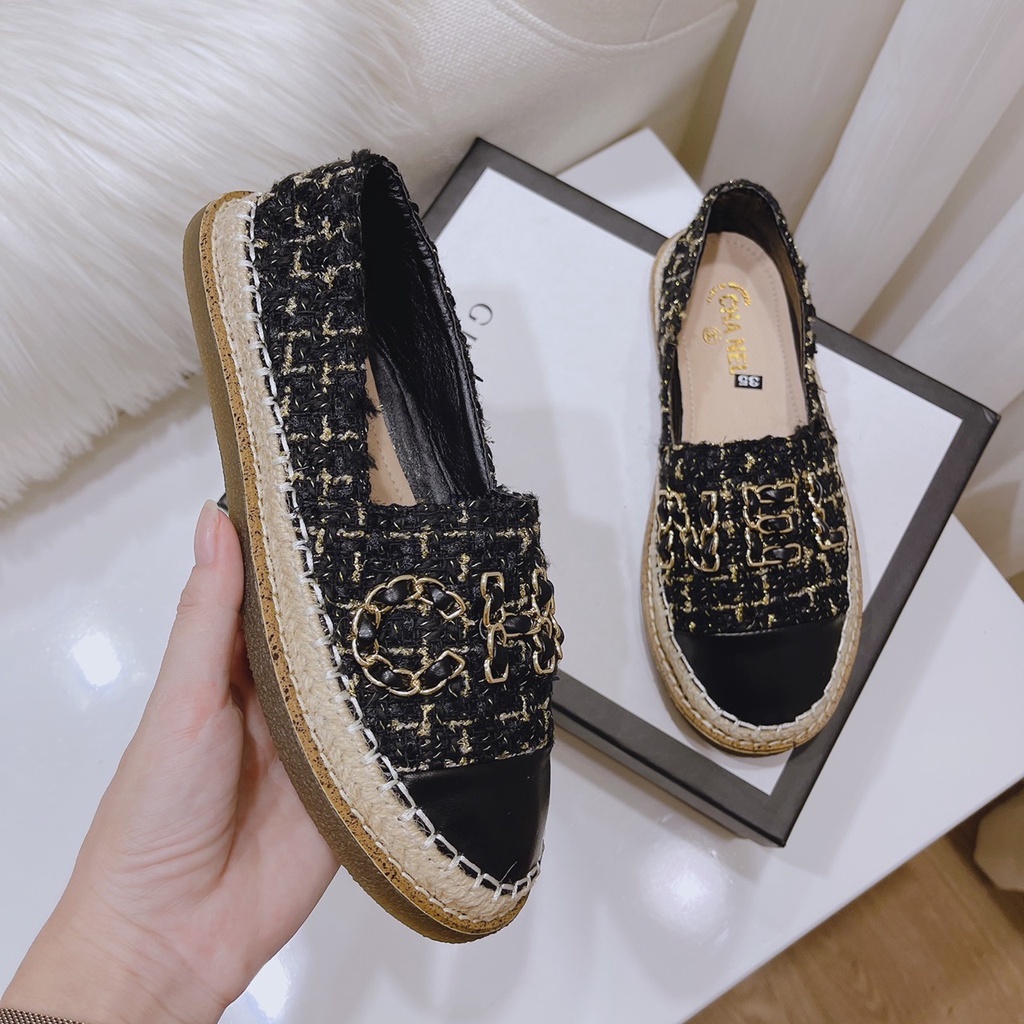 Giày Lười Chanel Chất liệu len đặc biệt tùy chỉnh ban đầu của Ý Bàn chân bên trong được làm bằng da cừu