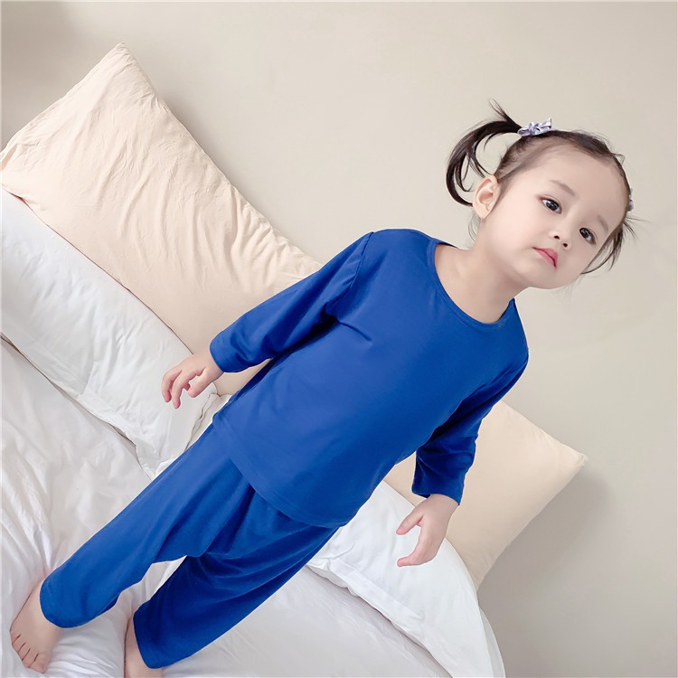 Bộ Đồ Ngủ Cotton Mềm Mại Tay Dài Màu Trơn Chất Lượng Cao Cho Bé