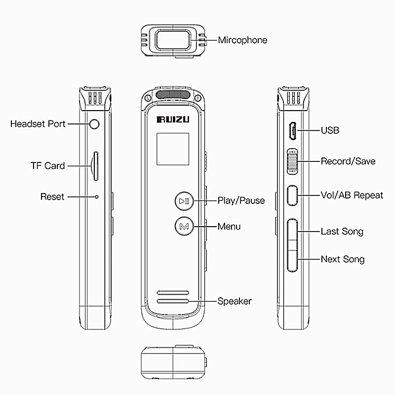Máy Ghi Âm Stereo Ruizu K69 Bộ Nhớ Trong 8G - Máy ghi âm cầm tay Ruizu K69 ghi âm liên tục 60 giờ