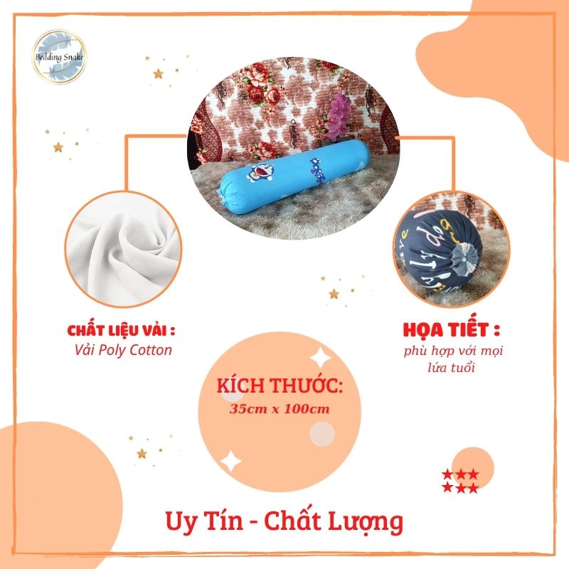 Vỏ gối ôm cotton poly, bao gối ôm dễ thương kích thước 35cmx100cm