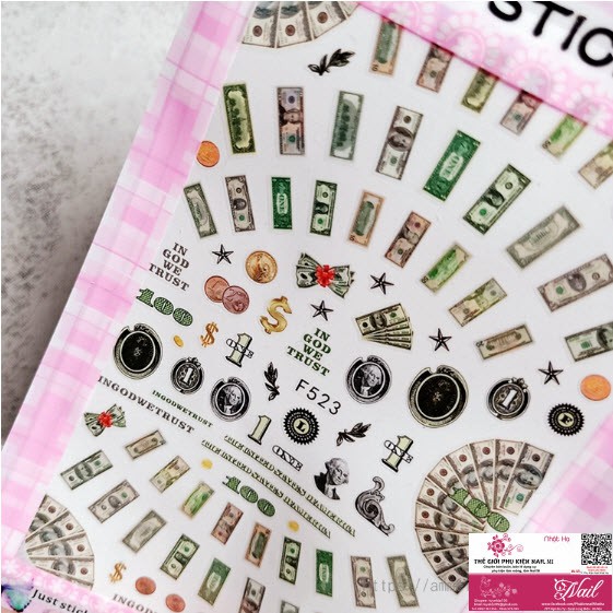 Nail Sticker Tiền Đô La USD - Hoa Văn Hình Tiền theo Phong cách châu Âu và Mỹ