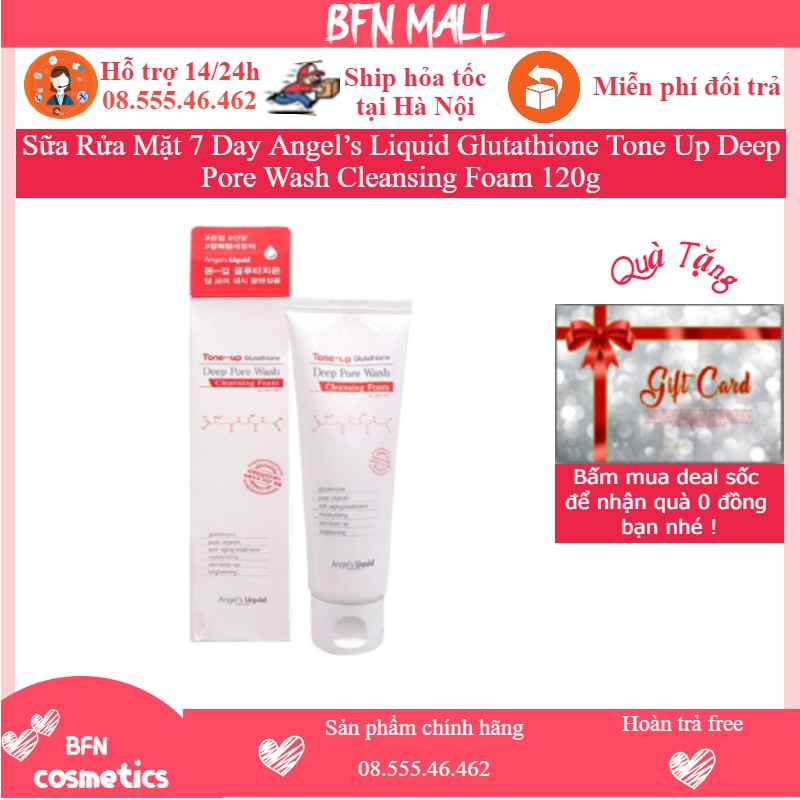 Sữa Rửa Mặt 7 Day Angel’s Liquid Glutathione Tone Up Deep Pore Wash Cleansing Foam 120g