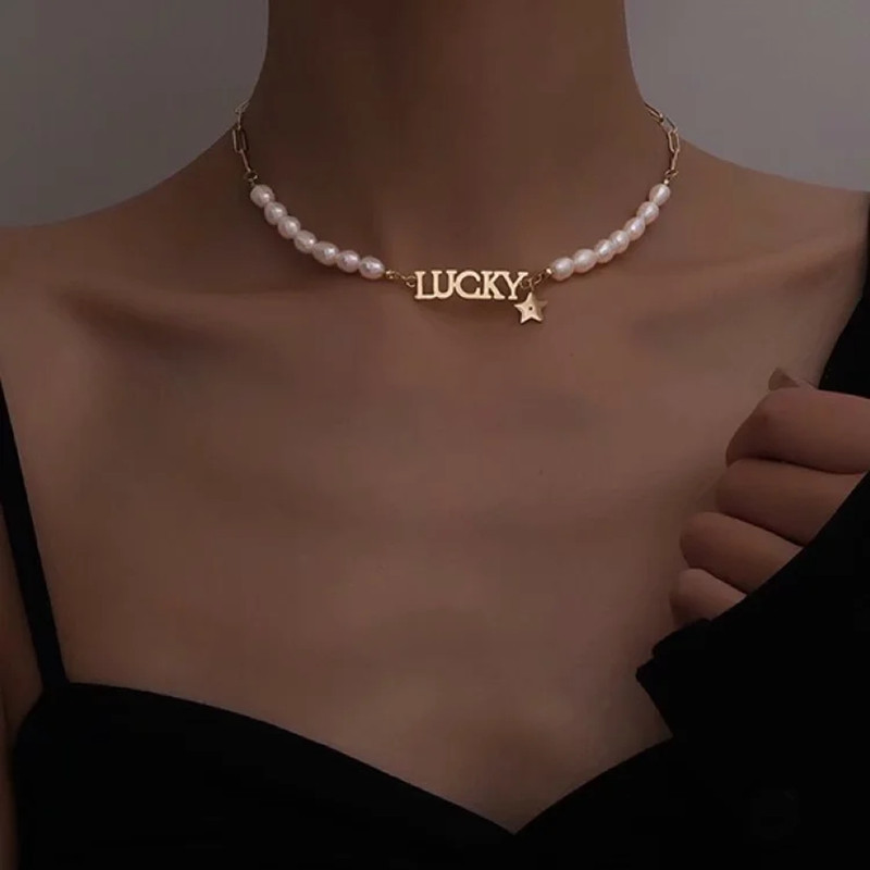 vòng cổ Đính Ngọc Trai Phong Cách Retro Hàn Quốc