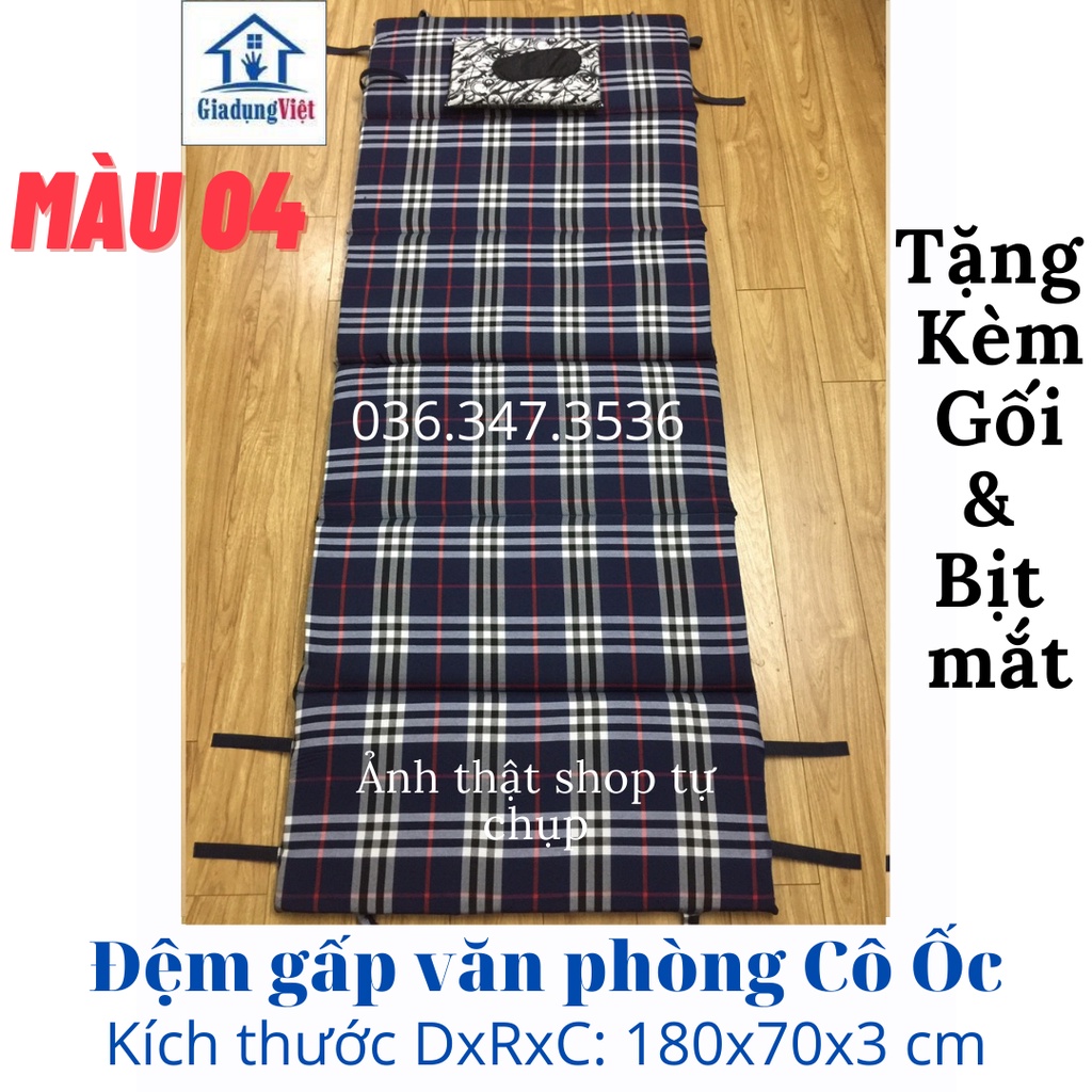 Đệm gấp văn phòng Cô Ốc - Tặng kèm Gối + Bịt Mắt - No Kẻ BBR