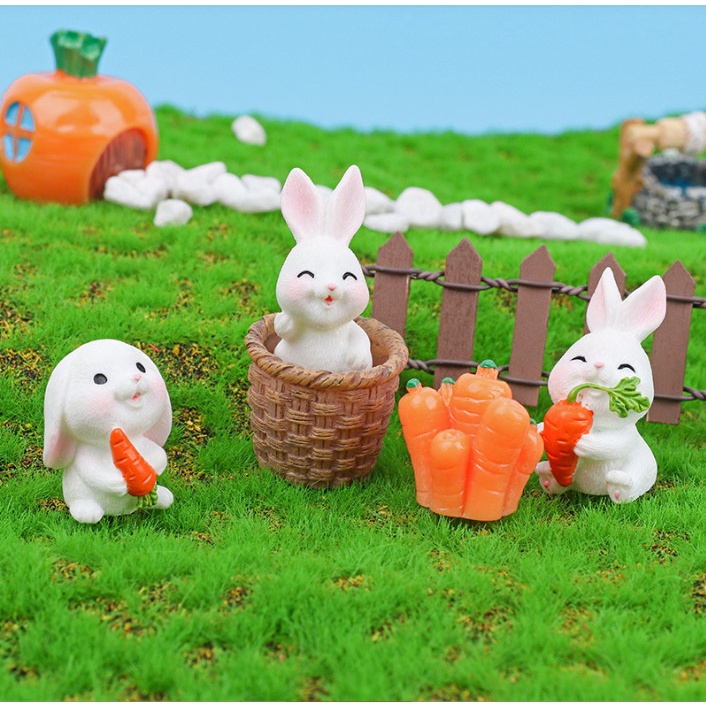 Decor bàn học thỏ con dễ thương trang trí chậu cây terrarium