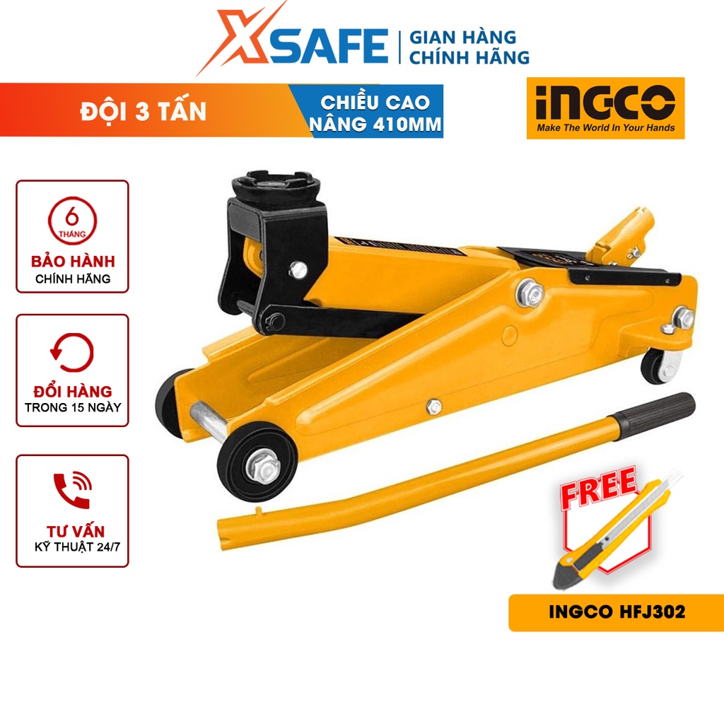 Đội cá sấu INGCO HFJ302 3 tấn, cao tối thiểu 135 mm, tối đa 410 mm, chống rỉ sét, tuổi thọ cao