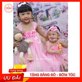 Đầm bé gái ❤️FREESHIP❤️ Đầm công chúa hồng phấn kim tuyến đính hoa hồng cho bé gái 3kg đến 30kg