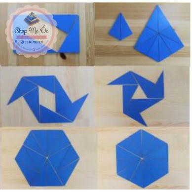 Giáo cụ Montessori - Hộp đựng các hình tam giác vuông màu xanh - Box of Blue Triangles