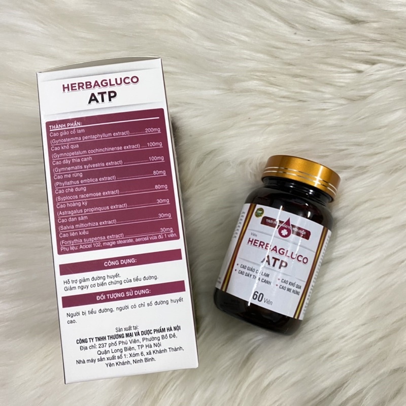 Viên GIẢM ĐƯỜNG HUYẾT Herbagluco ATP hộp 60 viên - hỗ trợ giảm đường huyết, giảm nguy cơ biến Chứng của tiểu đường