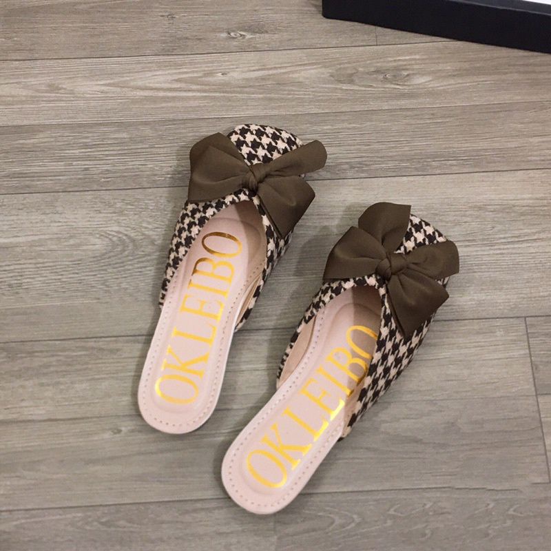 giầy sục kẻ nơ mũi vuông siêu xinh mềm êm chân hót!!