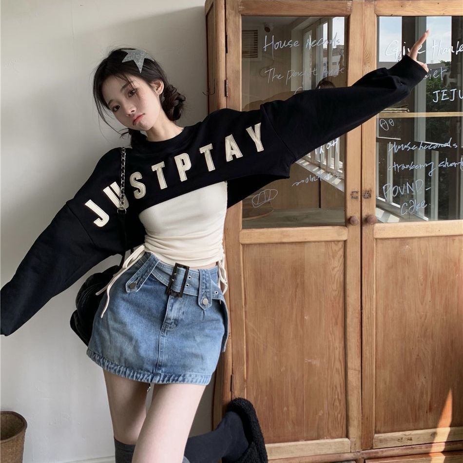 COZOK Bộ Áo Dài Tay + Áo Khoác Sát Nách Dáng Ôm Gợi Cảm Thời Trang Cho Nữ