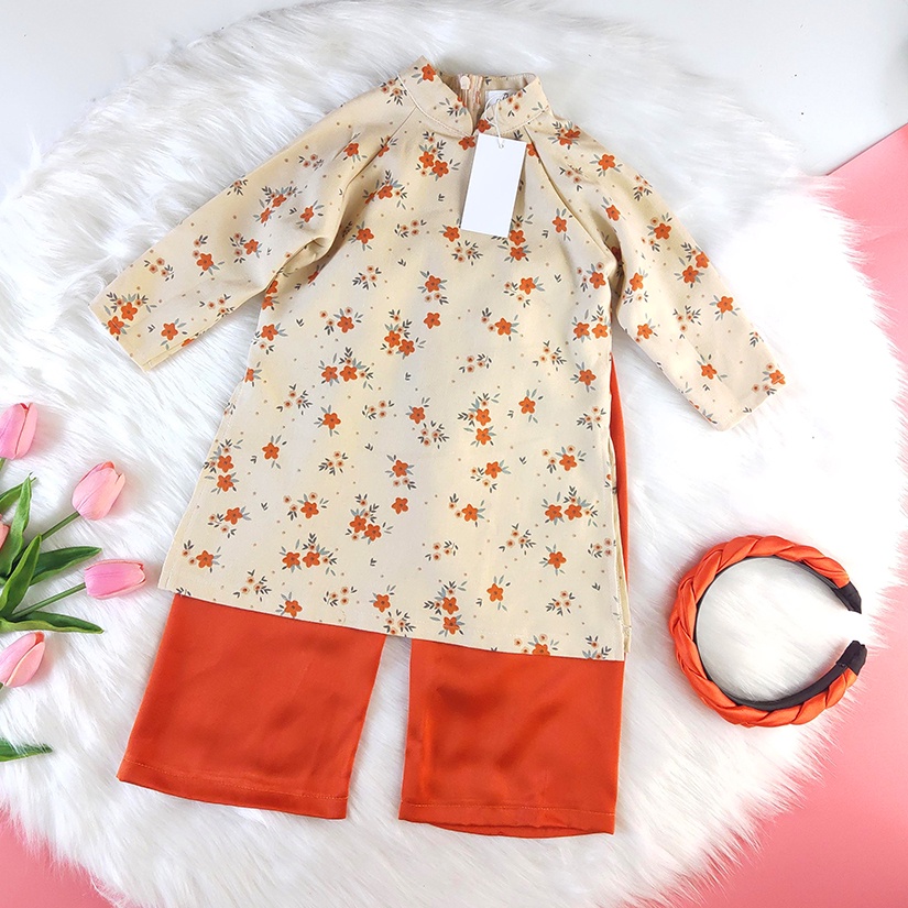 Áo dài cách tân cho bé 💥CAO CẤP 💥 áo dài cách tân nhung tăm hoa nhí bé gái size từ 1 đến 7 tuổi siêu xinh