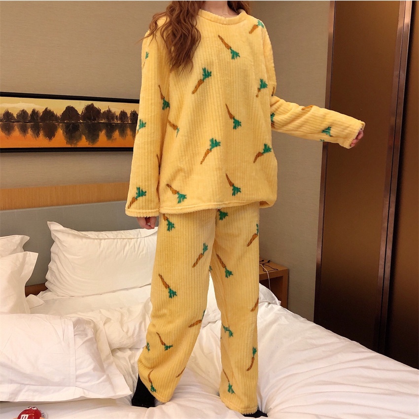 Bộ Đồ Ngủ Tay Dài Giữ Ấm Mùa Thu Đông Cho Nữ