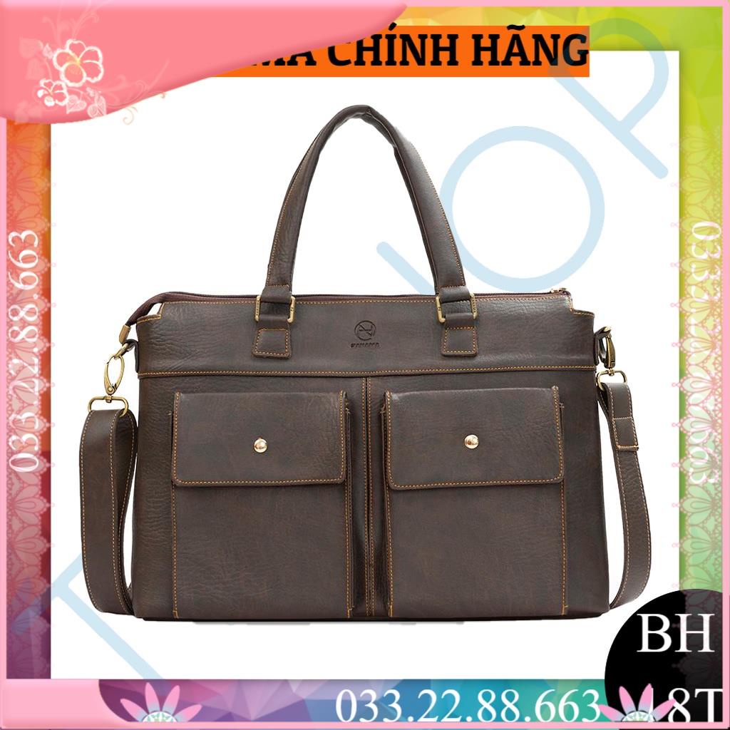 Tặng Ví Da 100k - Cặp Da Latop 14 Inch HANAMA Dala 7s Da Thật - 3 Lớp Chống Sốc Chống Nước - 100%