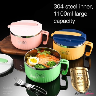 Bát Ăn Mì Bằng Thép Không Gỉ Có Nắp Đậy Lỗ Thoát Nước Bằng Silicone