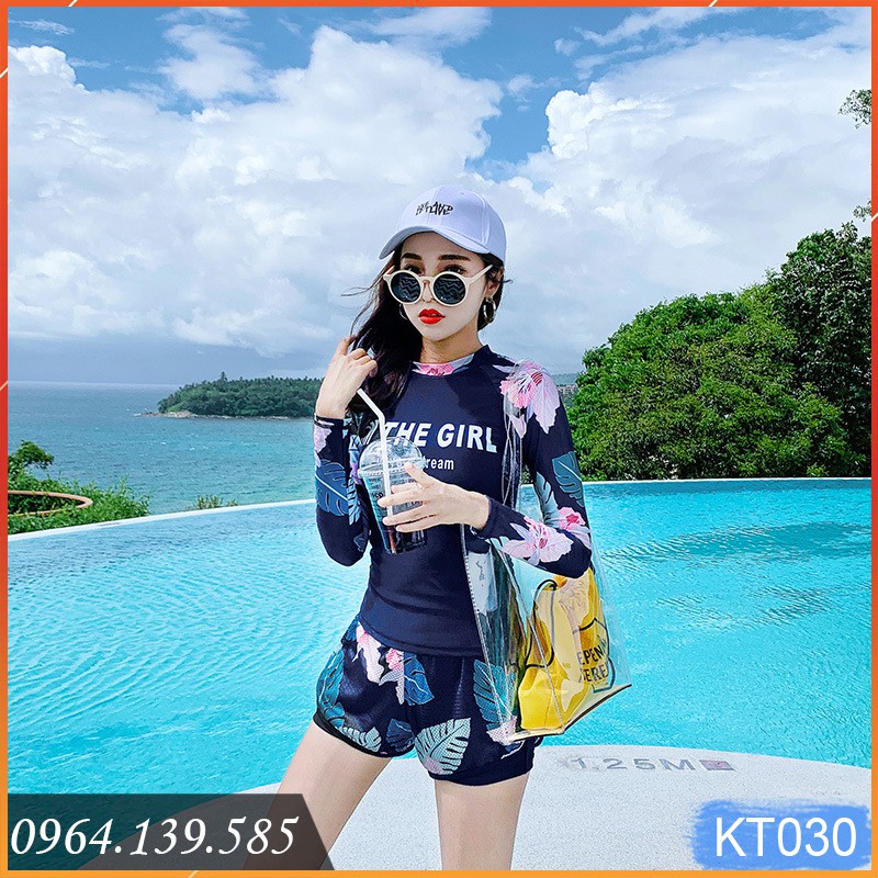 Bikini nữ dáng thể thao dài tay chống nắng, có size cho bé gái lớn từ 40kg, chất bơi thun lạnh Lycra dày dặn đẹp | KT030