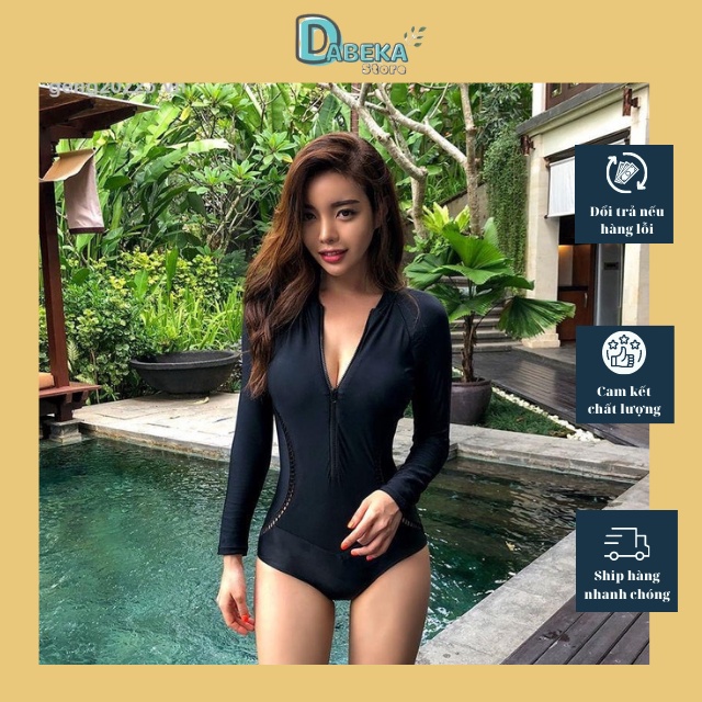 Bikini Nữ Tay Dài Kín Đáo Chất Liệu Cao Cấp - Đồ Bơi Một Mảnh Che Bụng Liền Thân Kéo Khóa Thời Trang Nữ - Dabeka - B013