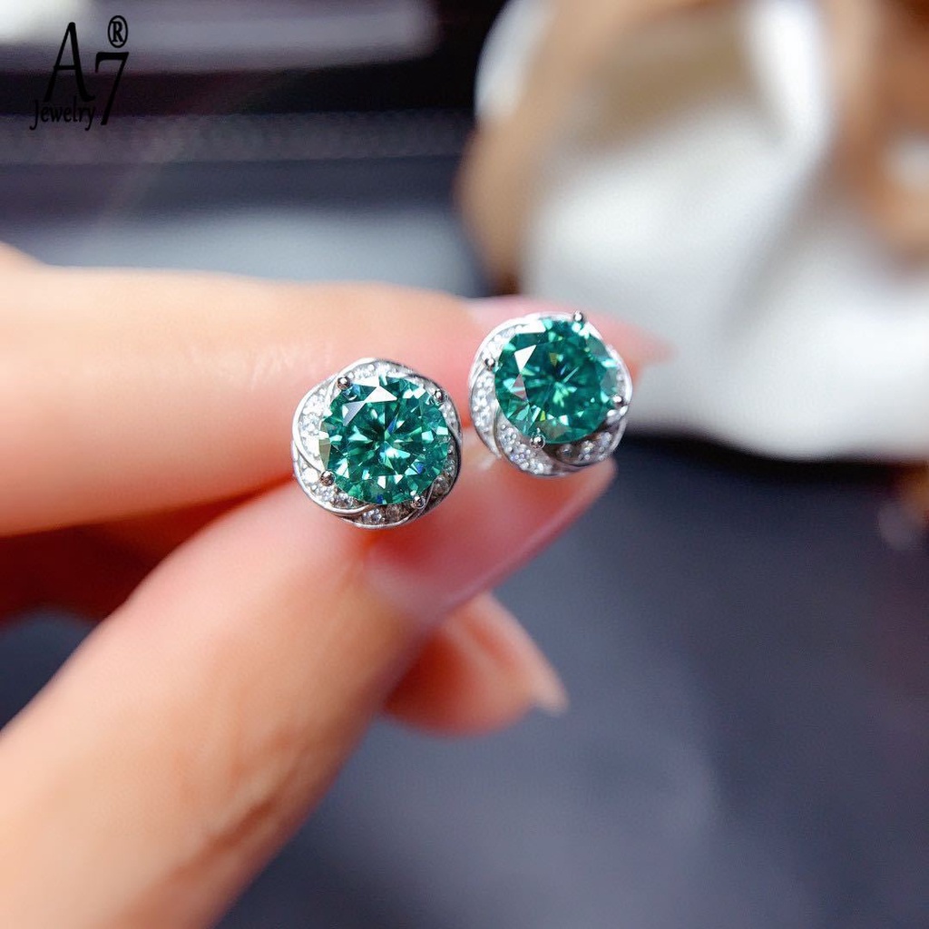 Khuyên tai đính đá Moissanite xanh dương Pt950 cho nữ