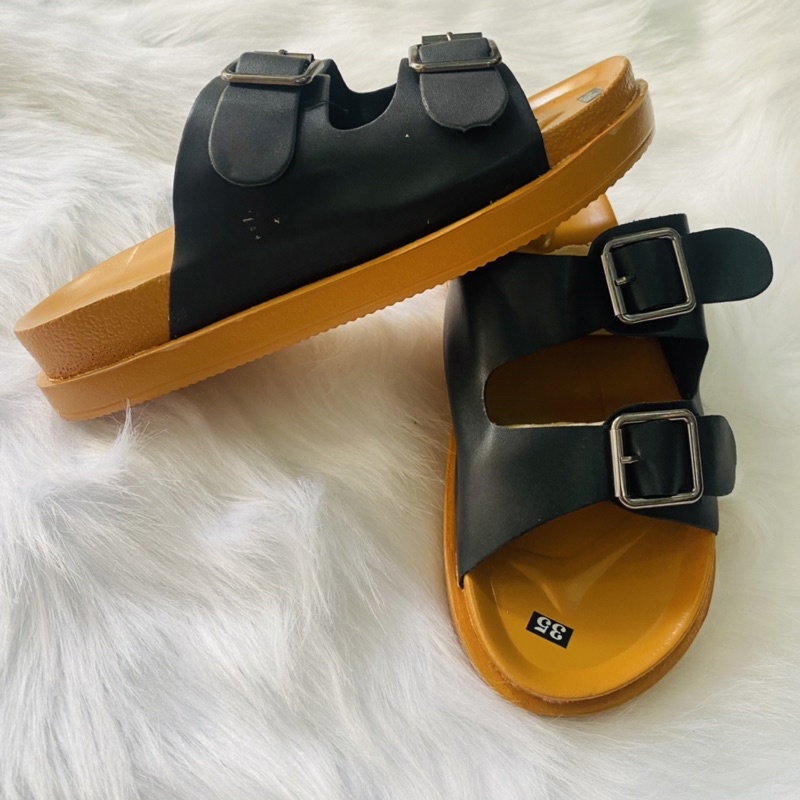 Dép tông nữ quai da 2 khoá đế PU siêu bền đẹp