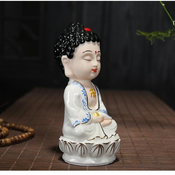 Tượng Phật Ngự Thiền Hoa Sen Trắng Gốm Trắng