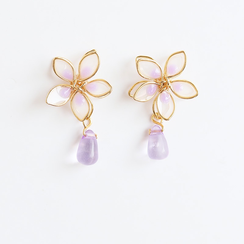 [Hàng Mới Về] Bông Tai Kẹp Không Xỏ Lỗ Mặt Resin Tráng Men Hình Hoa Anh Đào Mori Girl