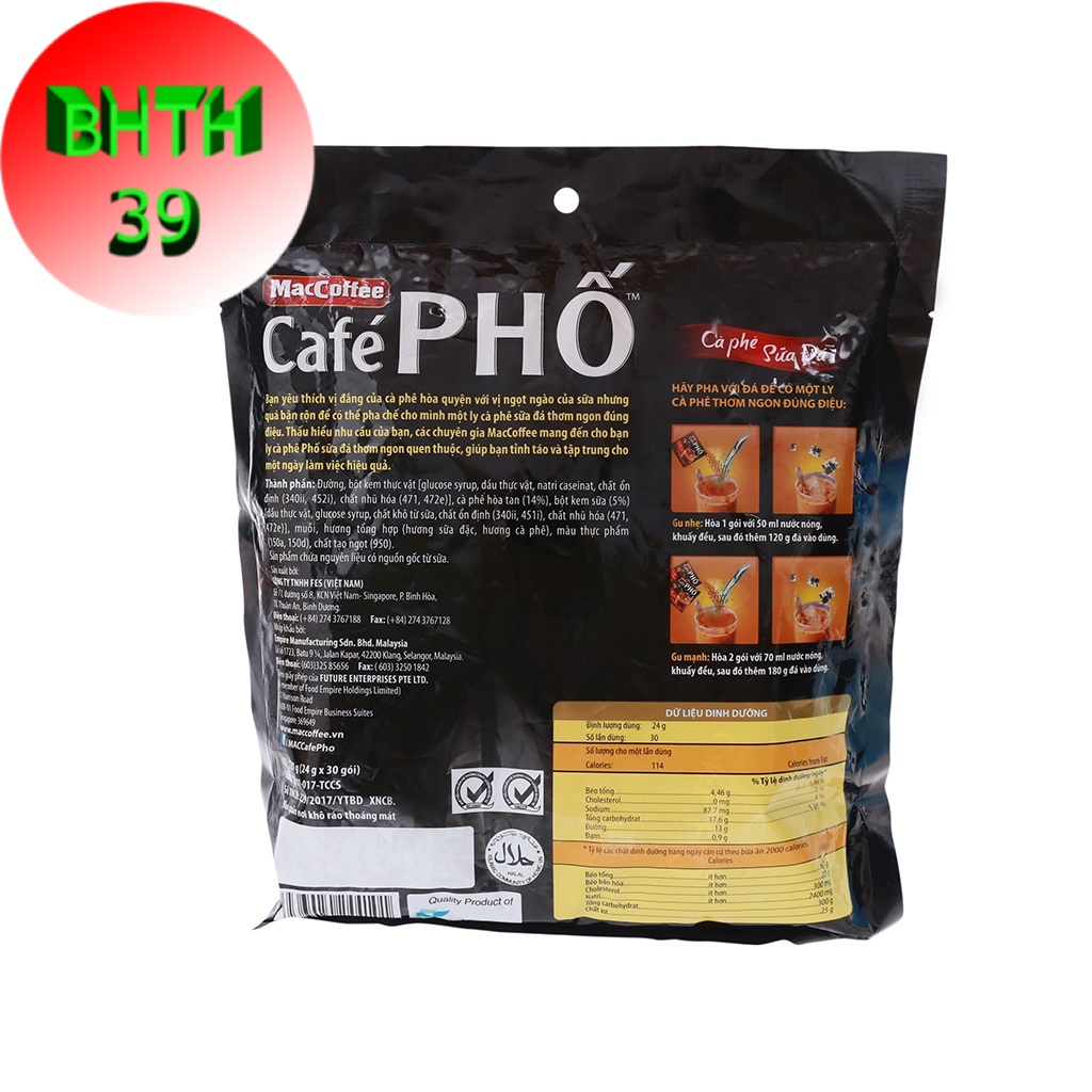 Cà phê sữa đá Cafe Phố 720g (30 gói x 24g)