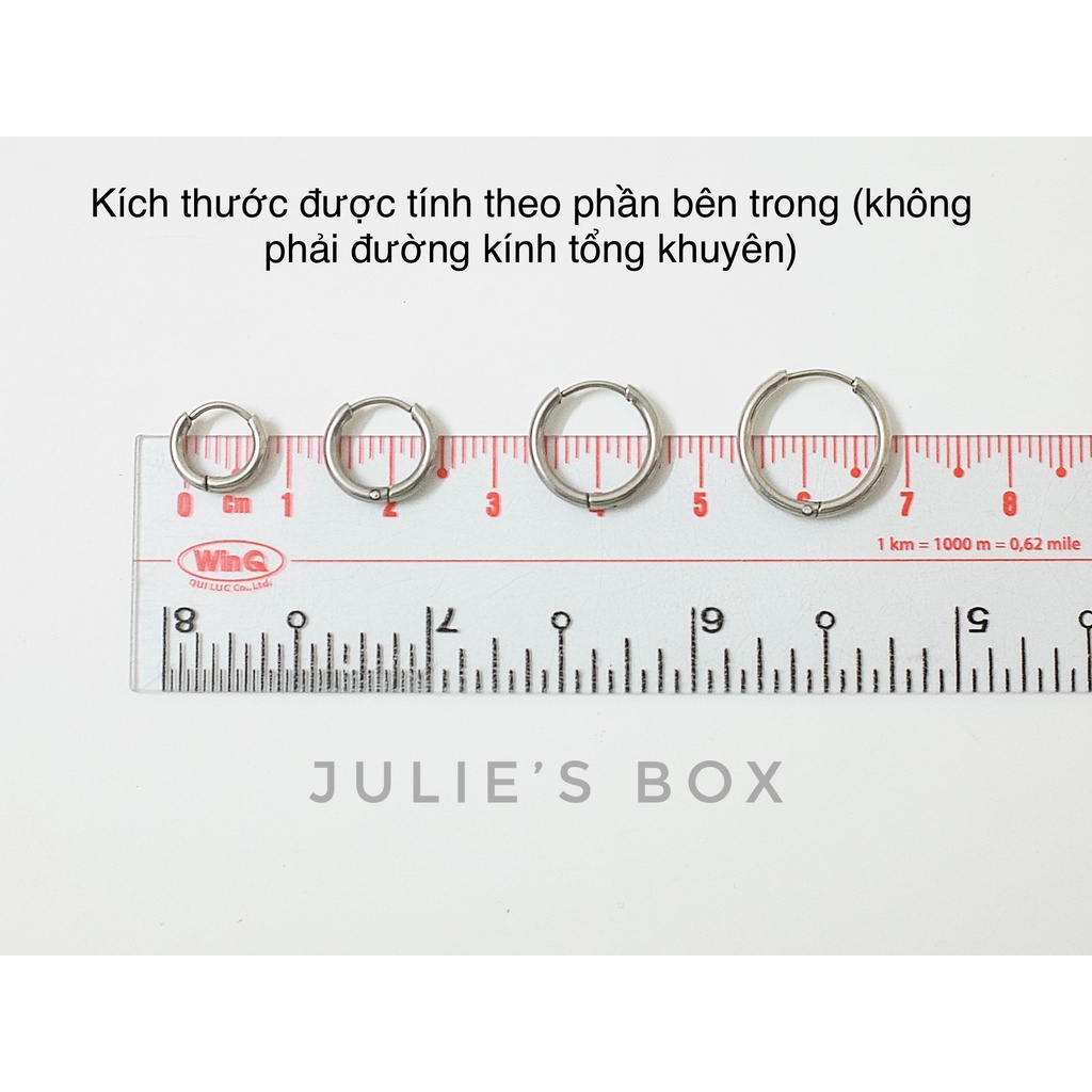 Khuyên Tai Tròn Hoop Nhiều Size Dày 1.6MM  Unisex Titanium Julies Box 66 Bông Tai Titan Nam