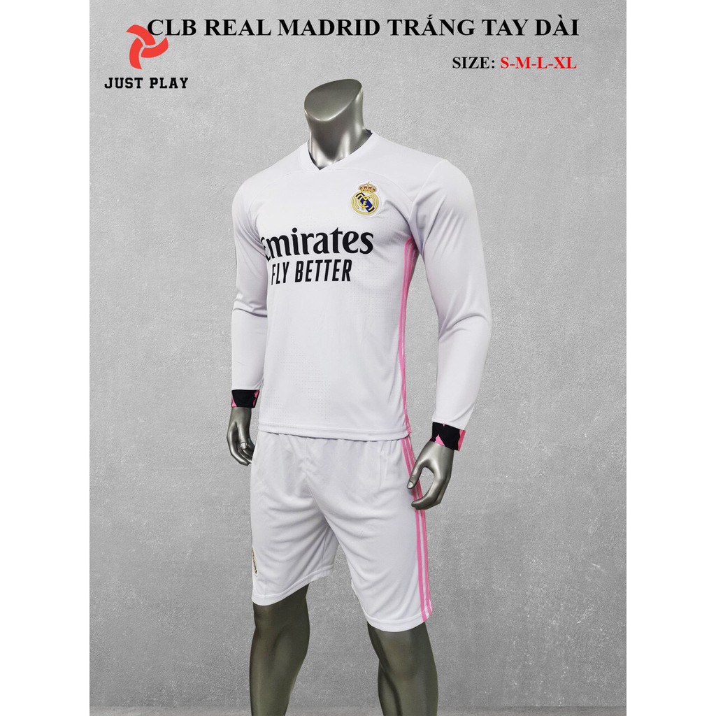 Áo đá banh CLB Real Madrid màu trắng tay dài mới nhất mùa 2020 - 2021