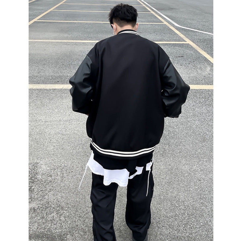 Áo Khoác Bomber Varsity Jacket BOM HOUSE Bóng Chày Nam Nữ Chất Liệu Kaki Phối Tay Da Logo Thêu 2 Lớp