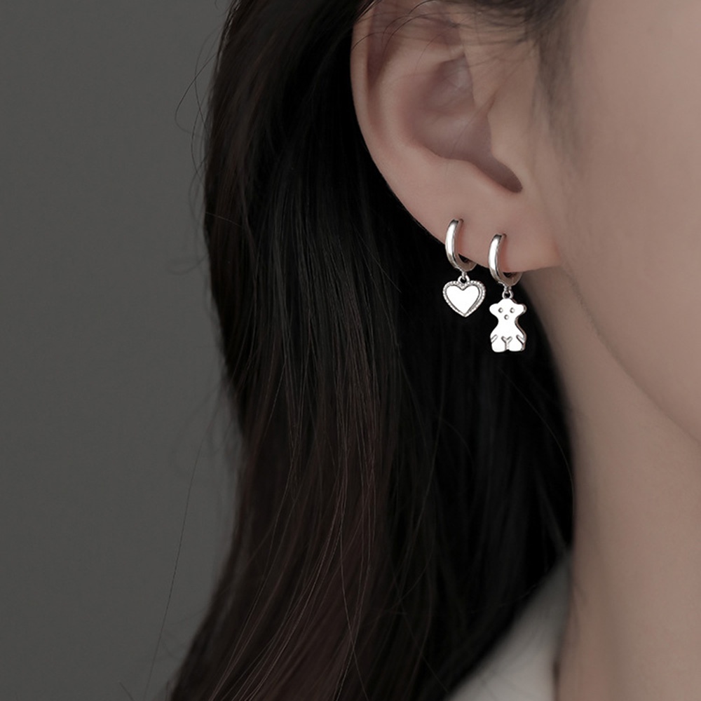 1 Đôi Bông Tai Bạc Hình Chú Gấu Nhỏ Màu Sắc Thời Trang Mùa Hè Cho Nữ