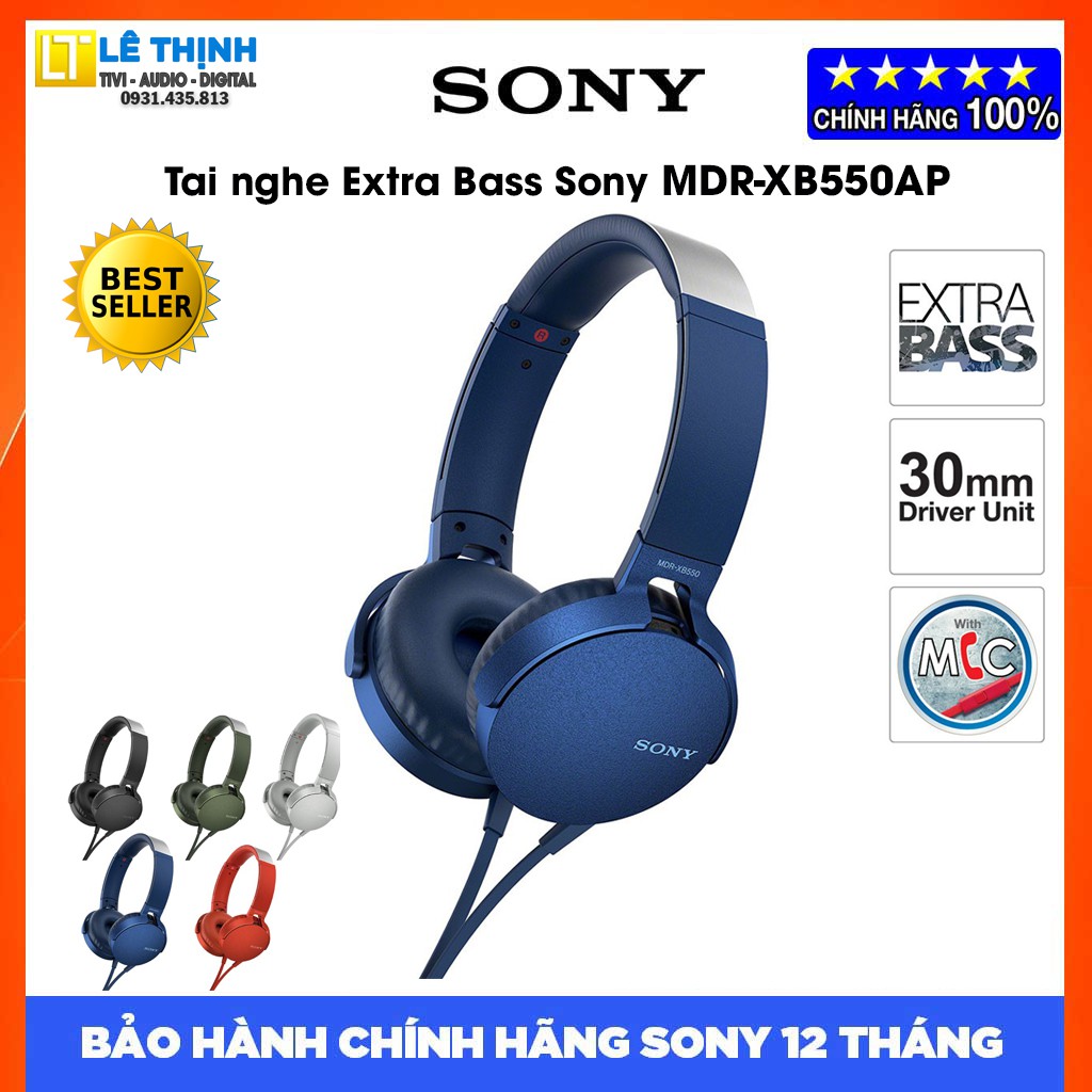 Tai nghe Extra Bass Sony MDR-XB550AP (Xanh Dương) | Hãng phân phối | Bảo hành chính hãng 12 tháng toàn quốc