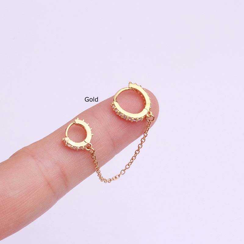 Khuyên tai xỏ hai lỗ phối dây xích thời trang cho nữ