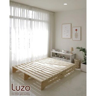 [Có video] Giường Pallet Luzo 1m8 x 2m gỗ thông sấy nhập khẩu mới 100% PLB1 (chân cao 20cm)