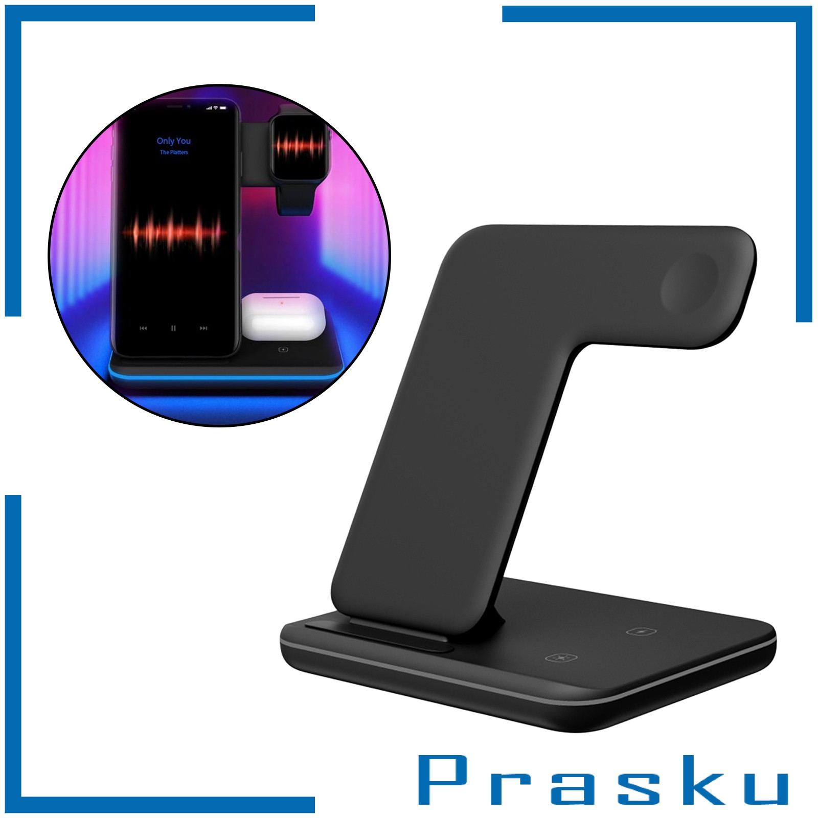 [PRASKU] Wireless Charger Stand, 15W Fast Wireless Charge Station 3 in 1 Charging for Apple Watch, for Airpods, for iPhone 11/11pro/X/XS/XR/Xs Max/8/8 Plus