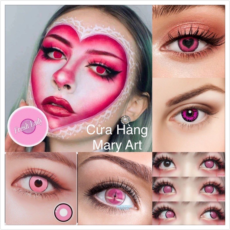 Lens màu Hồng - contact lens cosplay màu Hồng/ đỏ / tím - kính áp tròng màu Hồng , Lens đẹp nhiều màu sắc