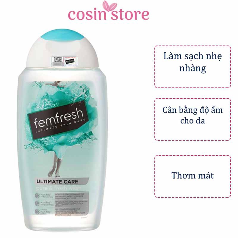 Dung dịch vệ sinh phụ nữ cao cấp cho da nhạy cảm Femfresh Pure &amp; Fresh Wash 250ml - Xanh