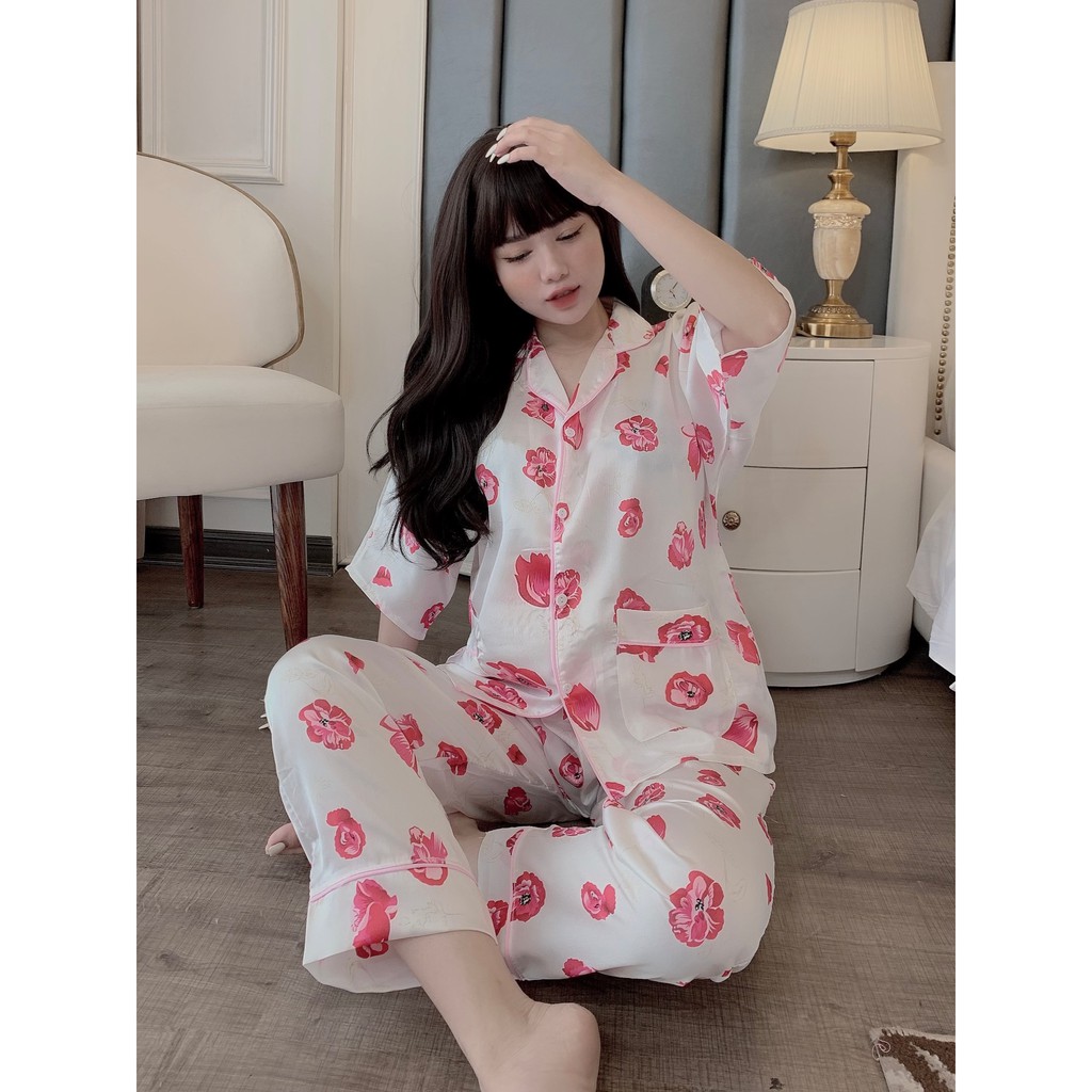 Đồ Bộ Pijama 🌸HÀNG ĐẸP CHUẨN🌸 Bộ Lụa Pijama Cộc-Dài Cánh Dơi Tay Lỡ