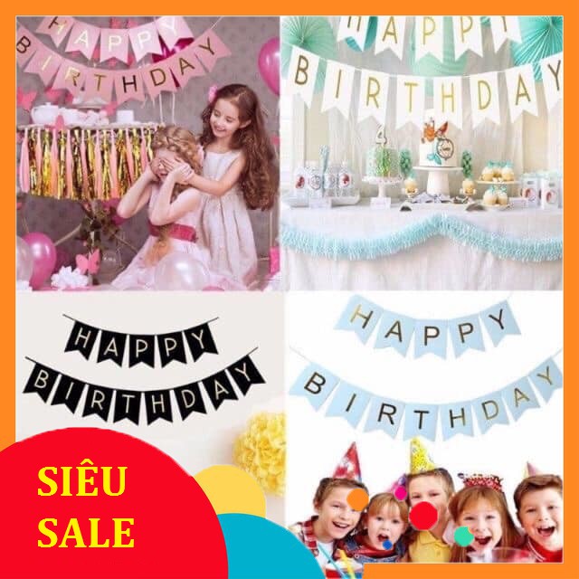 [Freeship]  Dây treo Happy Birthday thẻ cờ