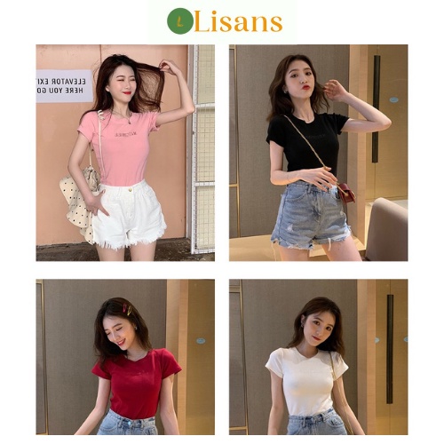 Áo thun nữ tay ngắn dáng ôm cổ tròn dễ thương APN005
