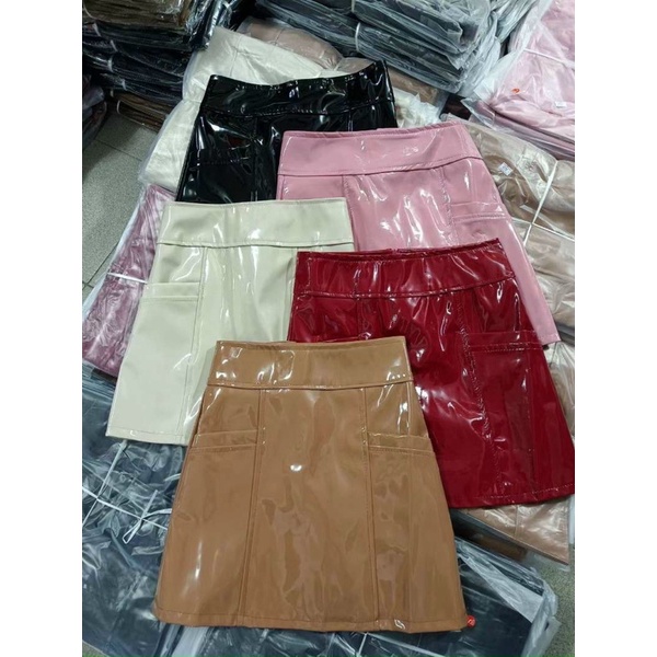 Chân váy da bóng cạp cao QC hot hit