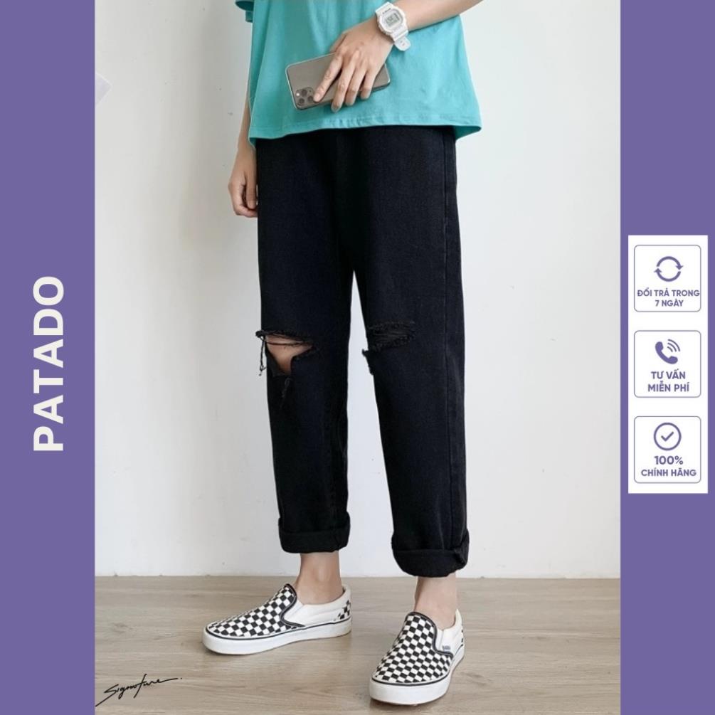 Quần jean nam rách gối dáng baggy ống suông rộng vải jeans cao cấp 🏅