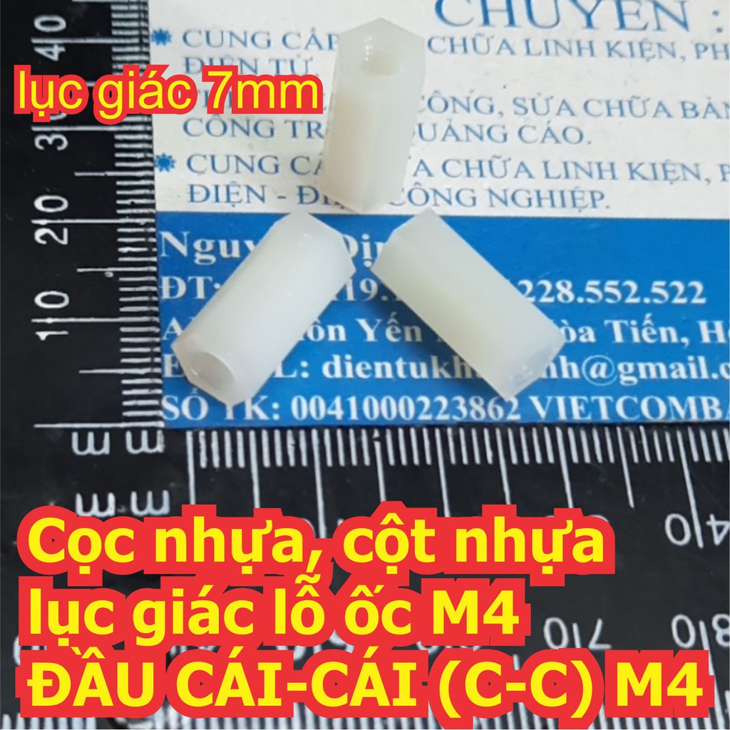 Cọc nhựa, cột nhựa lục giác lỗ ốc M4 ĐẦU CÁI-CÁI  M4 các cỡ 6mm ~ 50mm kde7457
