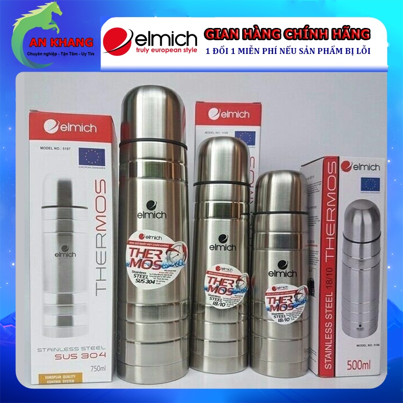 Bình Giữ Nhiệt Elmich Inox 304 Cao Cấp Thiết Kế 3 Lớp, Dung Tích 500ml / 750ml / 1000ml EL5196 / EL5197 / EL5198