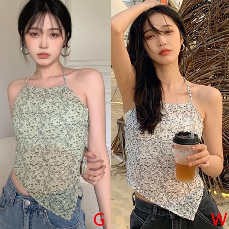 Áo Voan Cổ Yếm In Họa Tiết Thời Trang Dành Cho Nữ