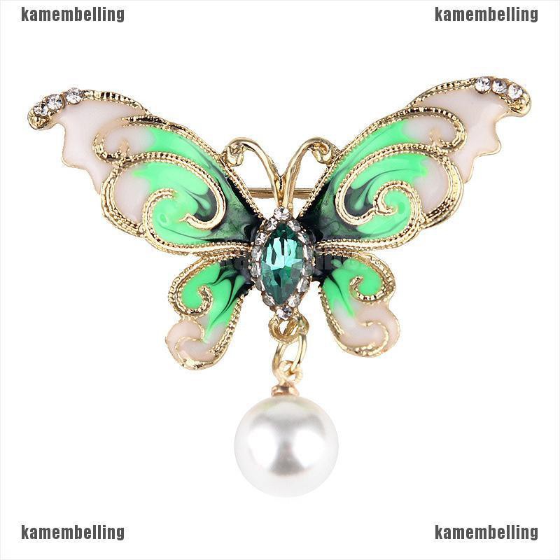 Ghim Cài Áo Hình Bướm Tráng Men Đính Đá Ngọc Trai Thời Trang