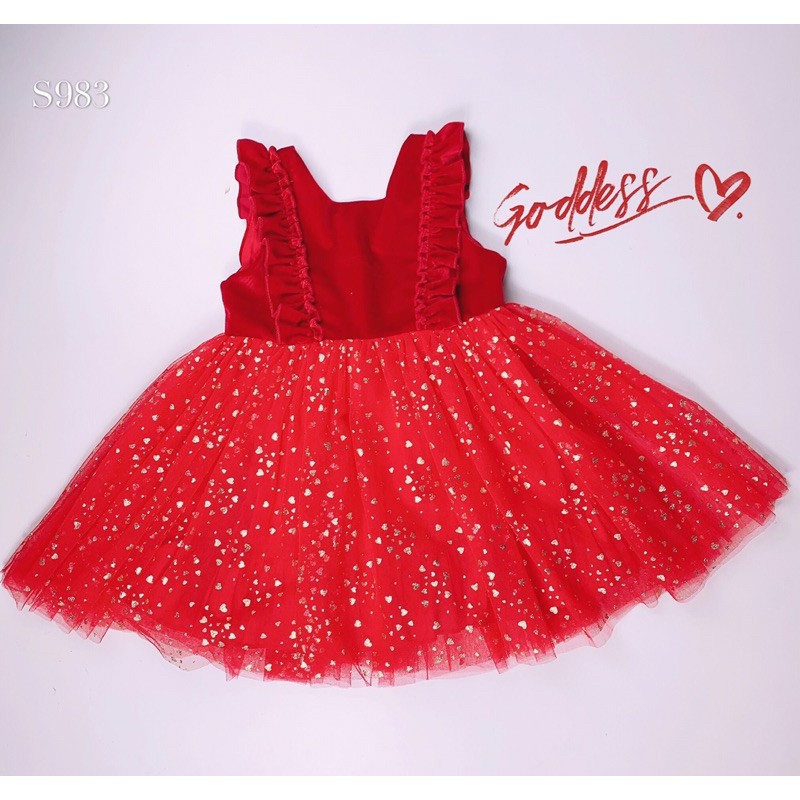 Váy nhung đỏ Sofia vẩy tim cực xinh